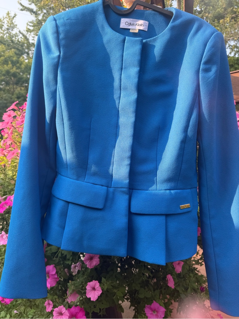 Calvin Klein Bright Blue Structured Peplum Blazer